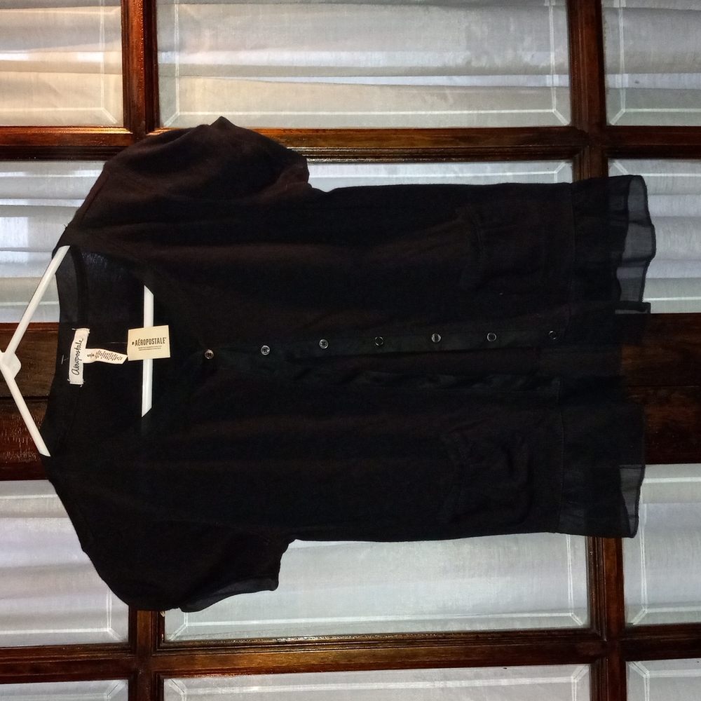 BRAND NEW Aeropostale black button down shirt/mini cardigan